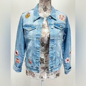 GLORIA JEANS Light wash‎ denim jacket with retro patches size S.